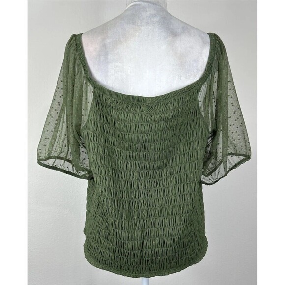Torrid Dot Mesh Square Neck Smocked Top in Olive Green Plus Size 3X (22-24) - Picture 5 of 12